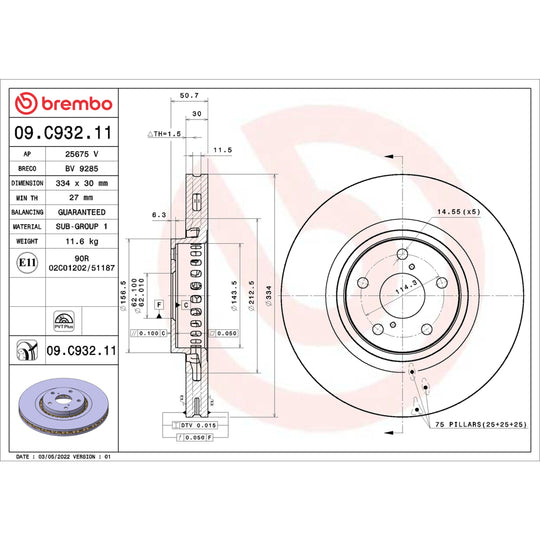 09.C932.11 Brembo UV Coated Solid Brake Rotor Brembo Brake Canada