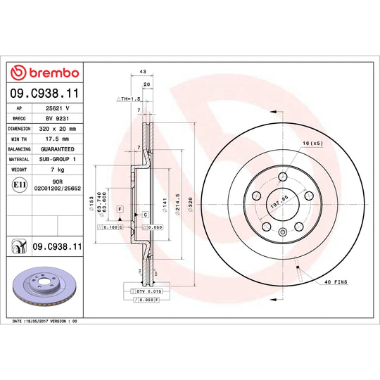 09.C938.11 Brembo Premium Coated Vented Brake Rotor Brembo Brake Canada