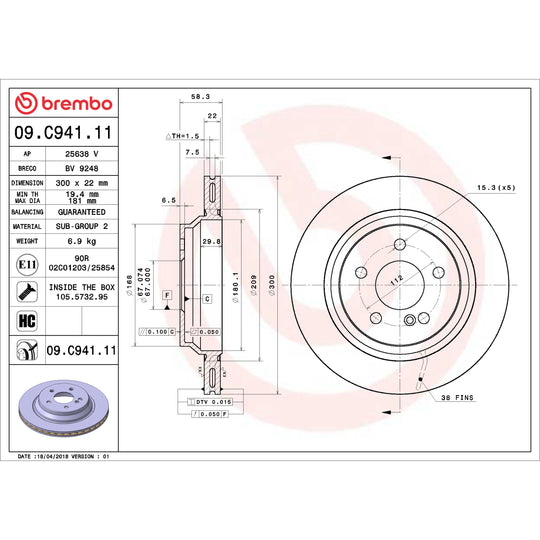 09.C941.11 Brembo Premium Coated Vented Brake Rotor Brembo Brake Canada