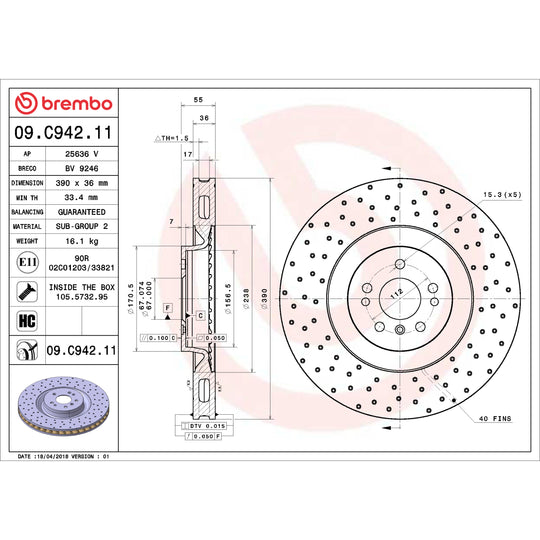 09.C942.11 Brembo Premium Coated Vented Brake Rotor Brembo Brake Canada