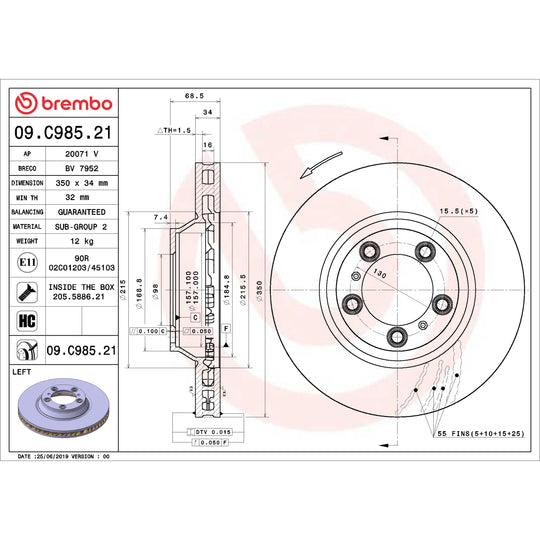 09.C985.21 Brembo Premium Coated Vented Brake Rotor Brembo Brake Canada