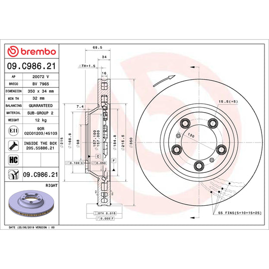 09.C986.21 Brembo Premium Coated Vented Brake Rotor Brembo Brake Canada