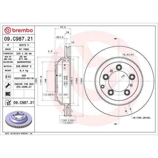 09.C987.21 Brembo Premium Coated Vented Brake Rotor Brembo Brake Canada