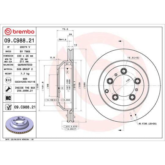 09.C988.21 Brembo Premium Coated Vented Brake Rotor Brembo Brake Canada