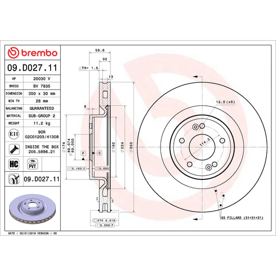 09.D027.11 Brembo Premium Coated Vented Brake Rotor Brembo Brake Canada