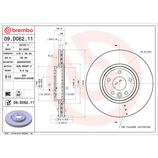 09.D062.11 Brembo Premium Coated Vented Brake Rotor Brembo Brake Canada