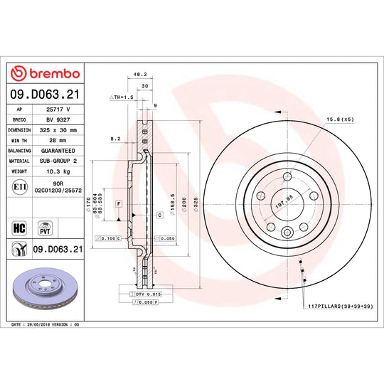 09.D063.21 Brembo Premium Coated Vented Brake Rotor Brembo Brake Canada