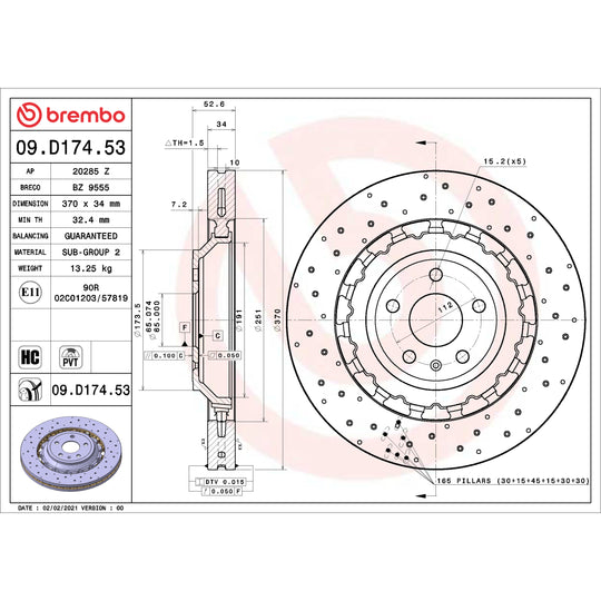 09.D174.53 Brembo Premium Dual Cast Vented Drilled/Grooved UV Coated Brake Rotor Brembo Brake Canada