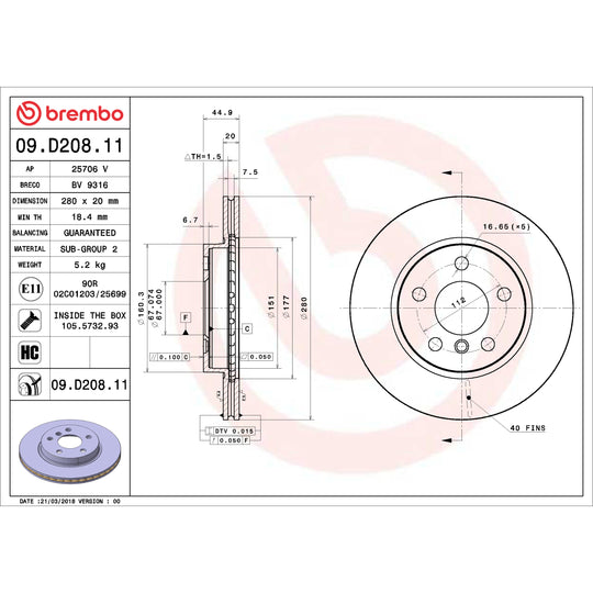 KT00A25 Brembo Ceramic Brake Pad and UV Coated Vented  Brake Disc Kit Brembo Brake Canada