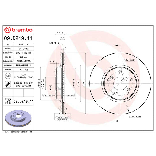 09.D219.11 Premium Coated Vented Brake Rotor Brembo Canada