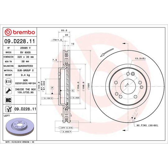 09.D228.11 Brembo Premium Coated Vented Brake Rotor Brembo Brake Canada