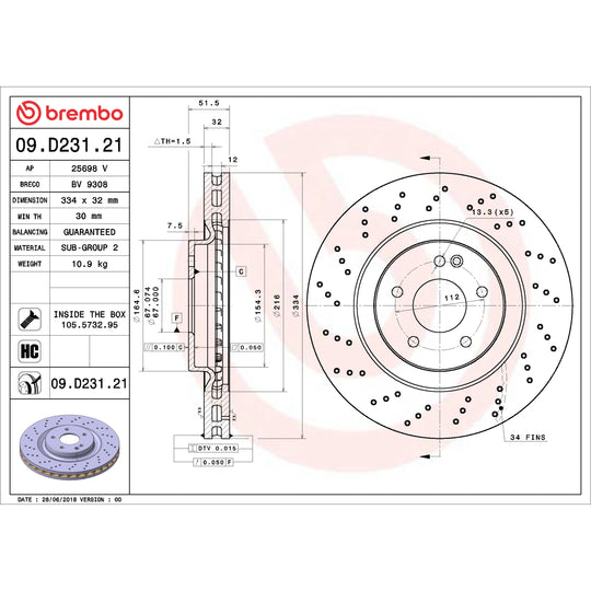 09.D231.21 Brembo Premium Coated Vented Brake Rotor Brembo Brake Canada