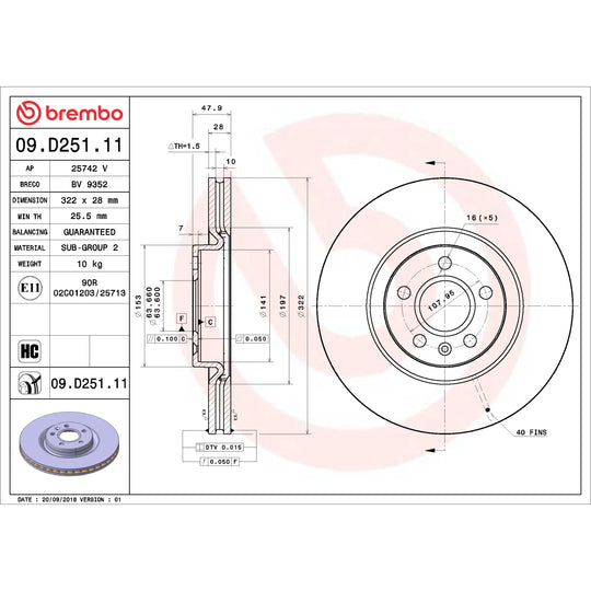 09.D251.11 Brembo Premium UV Coated Vented Brake Rotor Brembo Brake Canada