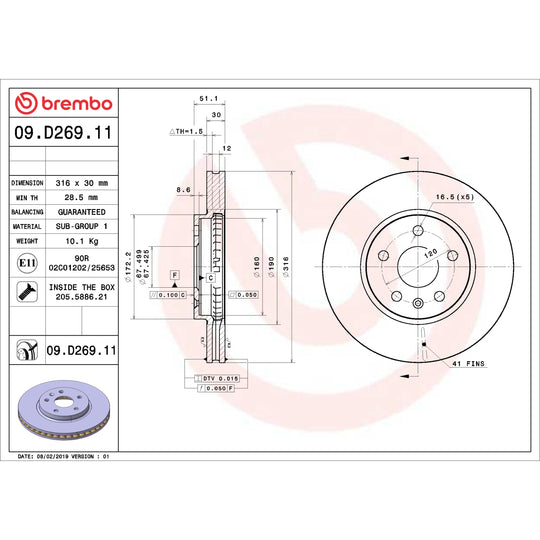09.D269.11 Brembo Premium Coated Vented Brake Rotor Brembo Brake Canada