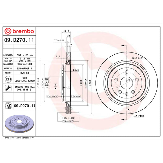 09.D270.11 Brembo Premium Coated Vented Brake Rotor Brembo Brake Canada