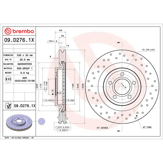 09.D276.1X Brembo Premium UV Coated XTRA Cross Drilled Brake Rotor Brembo Brake Canada