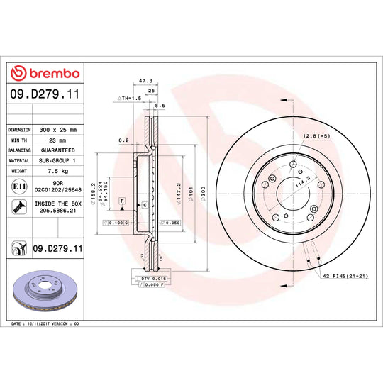 09.D279.11 Brembo Premium Coated Vented Brake Rotor Brembo Brake Canada