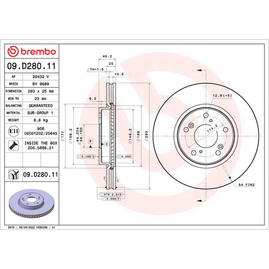 09.D280.11 Brembo Premium Coated Vented Brake Rotor Brembo Brake Canada