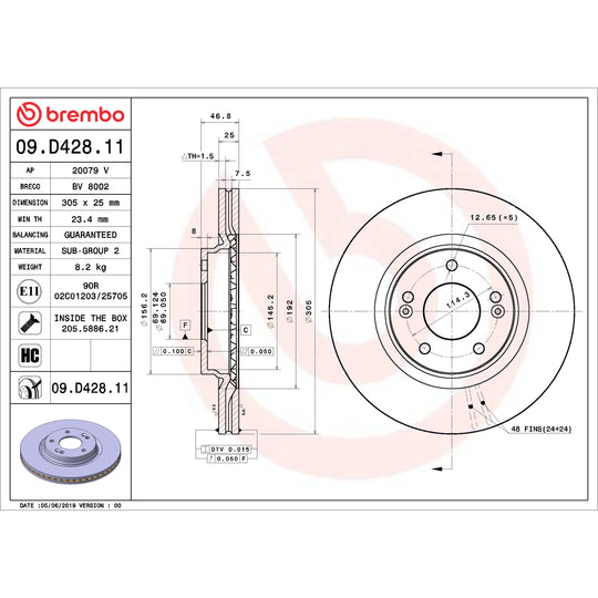 KT00A33 Brembo Ceramic Brake Pad and UV Coated Vented  Brake Disc Kit Brembo Brake Canada