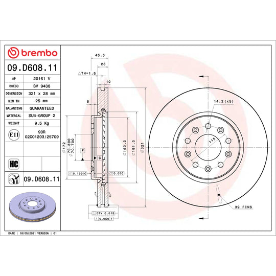09.D608.11 Brembo Premium Coated Vented Brake Rotor Brembo Brake Canada