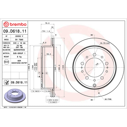 KT00561 Brembo Ceramic Brake Pad and UV Coated Vented  Brake Disc Kit Brembo Brake Canada