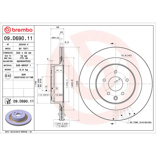 09.D690.11 Brembo Premium Coated Vented Brake Rotor Brembo Brake Canada