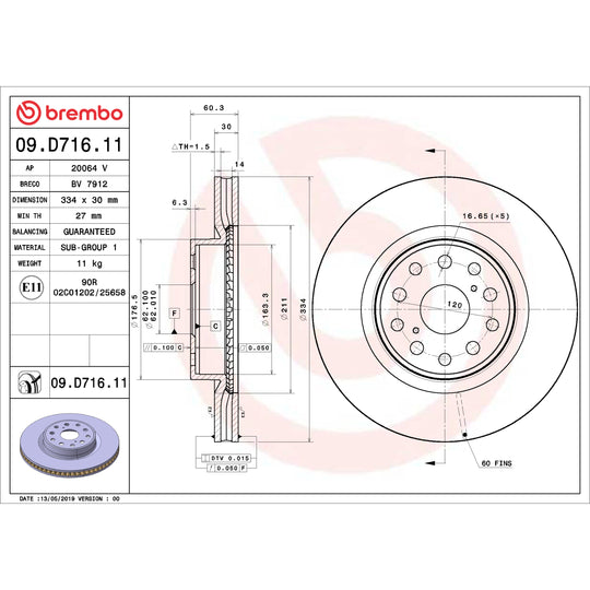 09.D716.11 Brembo Premium Coated Vented Brake Rotor Brembo Brake Canada