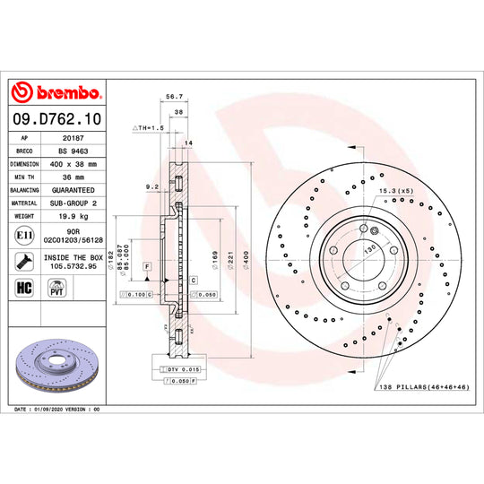 09.D762.10 Brembo Premium Vented Brake Rotor Brembo Brake Canada