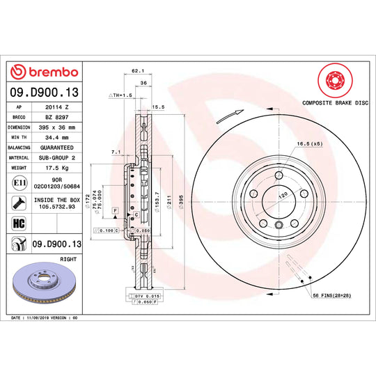 09.D900.13 Brembo Premium Vented Composite Brake Rotor Brembo Brake Canada