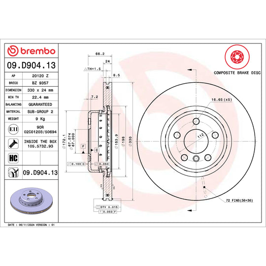 KT00A30 Brembo Ceramic Brake Pad and Composite Vented  Brake Disc Kit Brembo Brake Canada