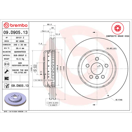 09.D905.13 Brembo Premium Vented Composite Brake Rotor Brembo Brake Canada
