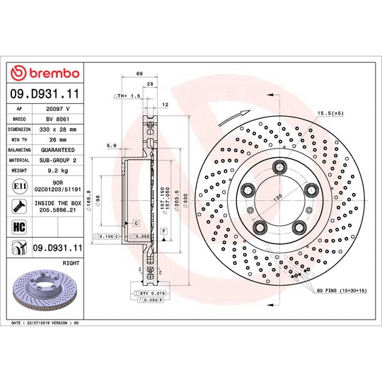 09.D931.11 Brembo Premium Coated Vented Brake Rotor Brembo Brake Canada