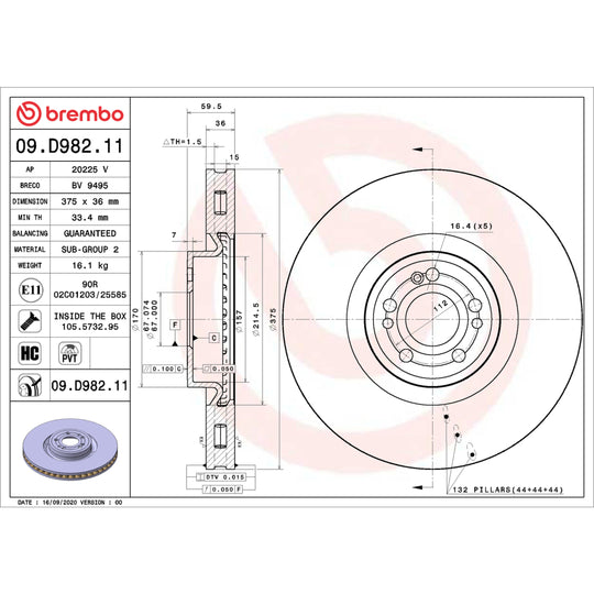 09.D982.11 Brembo UV Coated Solid Brake Rotor Brembo Brake Canada