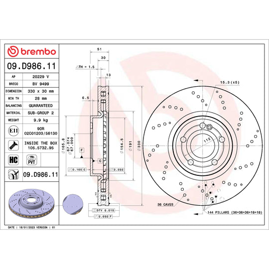 09.D986.11 Brembo Premium Coated Vented Brake Rotor Brembo Brake Canada