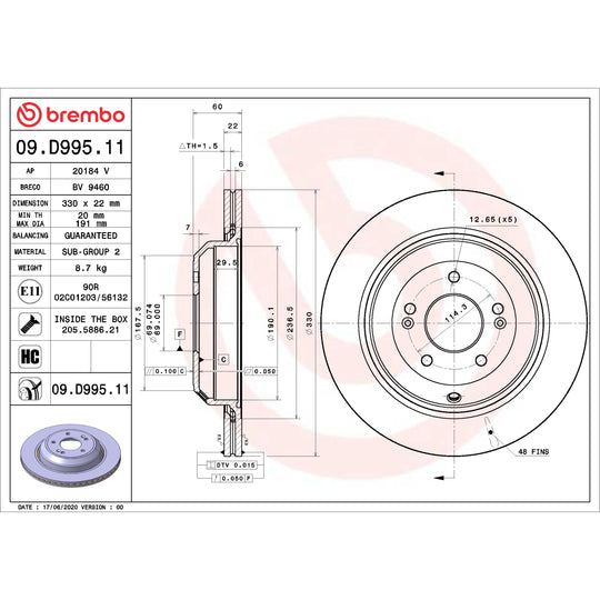 09.D995.11 Brembo Premium Coated Vented Brake Rotor Brembo Brake Canada