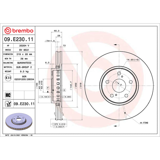 09.E230.11 Brembo Premium Coated Vented Brake Rotor Brembo Brake Canada