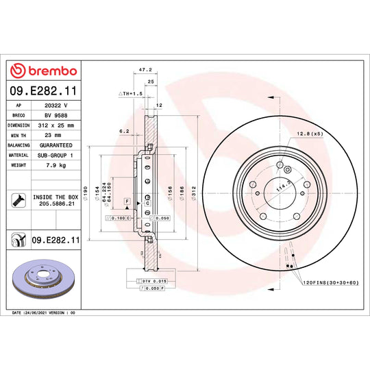 09.E282.11 Brembo Premium UV Coated Vented Brake Rotor Brembo Brake Canada