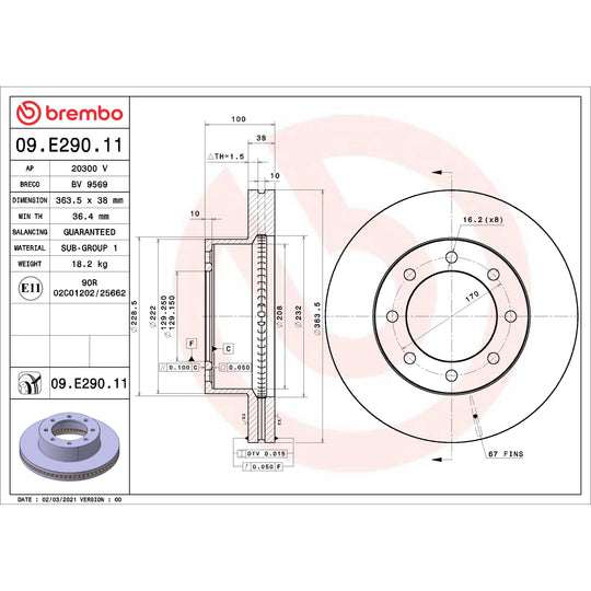 09.E290.11 Brembo UV Coated Solid Brake Rotor Brembo Brake Canada