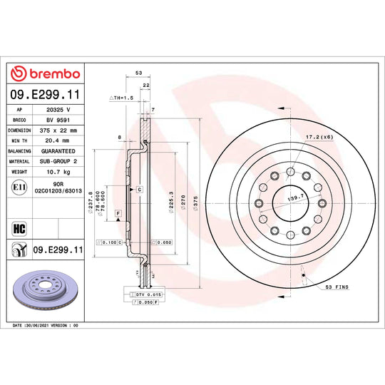 09.E299.11 Brembo Premium Coated Vented Brake Rotor Brembo Brake Canada