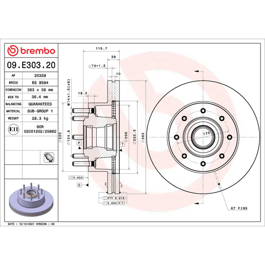 09.E303.20 Brembo Premium Vented Brake Rotor Brembo Brake Canada
