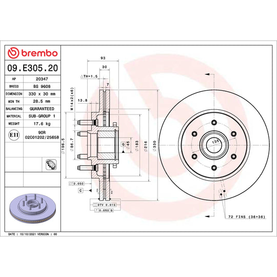09.E305.20 Brembo Premium Vented Brake Rotor Brembo Brake Canada