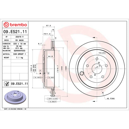 09.E521.11 Brembo Premium UV Coated Vented Brake Rotor Brembo Brake Canada