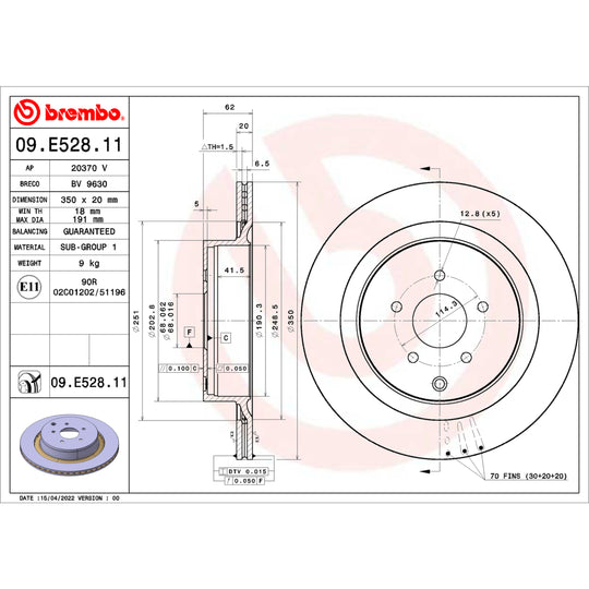 09.E528.11 Brembo Premium Coated Vented Brake Rotor Brembo Brake Canada