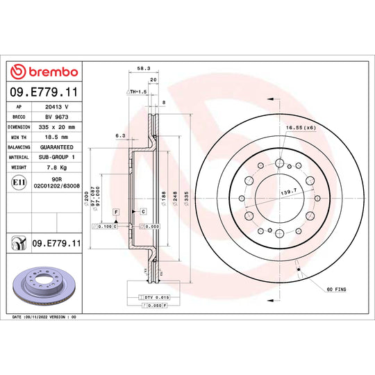 09.E779.11 Brembo Premium UV Coated Vented Brake Rotor Brembo Brake Canada