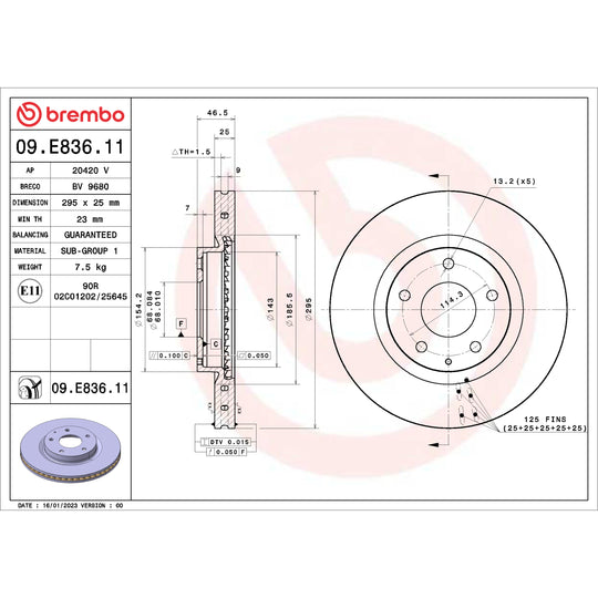 09.E836.11 Brembo UV Coated Solid Brake Rotor Brembo Brake Canada