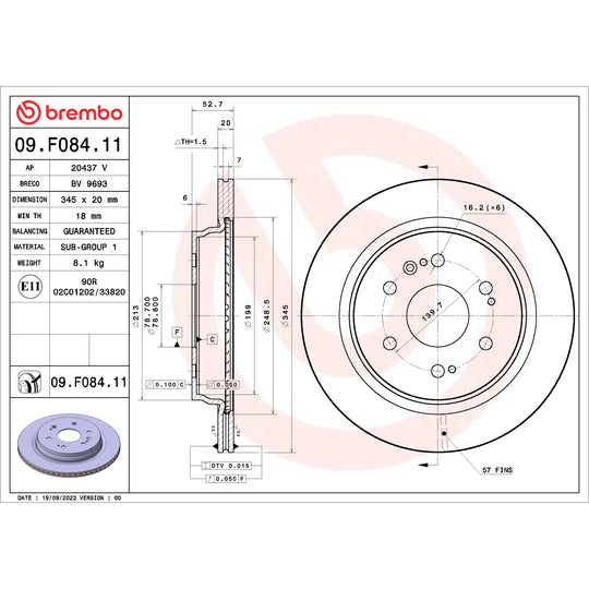 09.F084.11 Brembo UV Coated Solid Brake Rotor Brembo Brake Canada