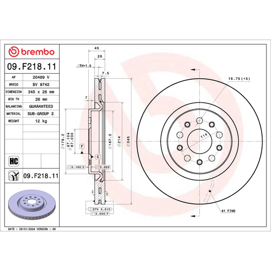 09.F218.11 Brembo Premium UV Coated Vented Brake Rotor Brembo Brake Canada