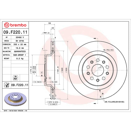 09.F220.11 Brembo Premium UV Coated Vented Brake Rotor Brembo Brake Canada