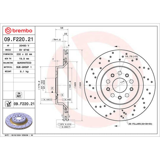 09.F220.21 Brembo Premium UV Coated Vented Brake Rotor Brembo Brake Canada