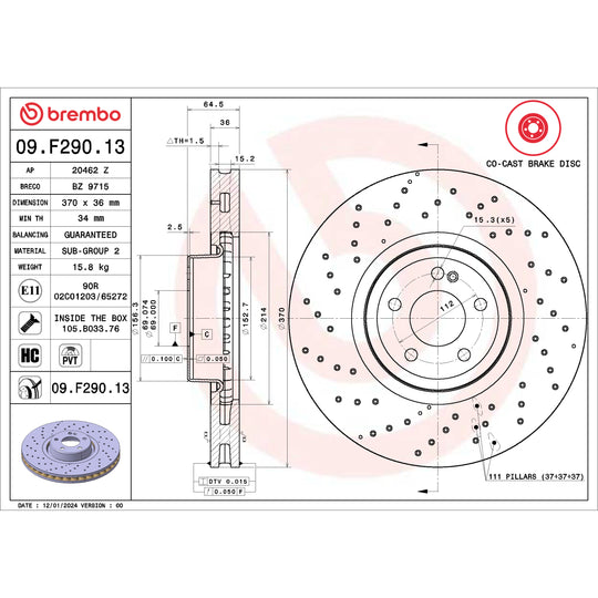 09.F290.13 Brembo Premium UV Coated Co-Cast Brake Rotor Brembo Brake Canada
